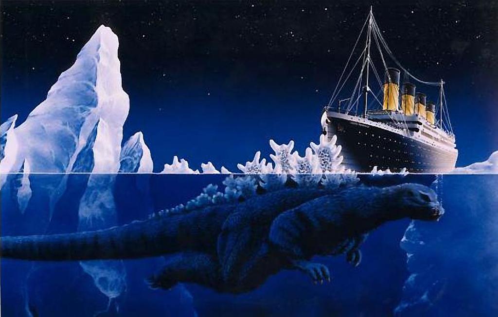 Titanic Meets Godzilla Transport Wallpaper Image Featuring Boats