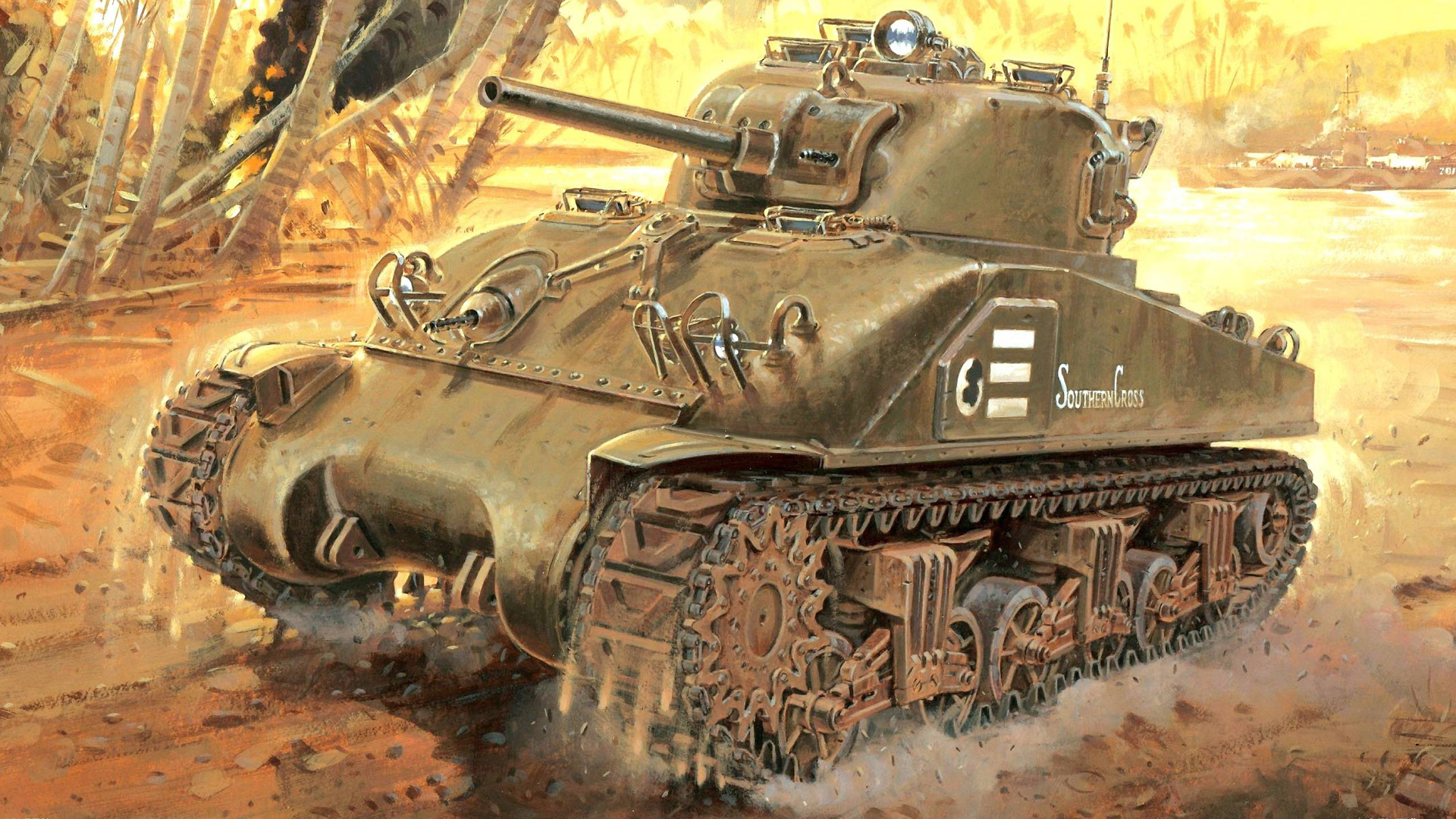 Wallpaper M4 Sherman Usa World War Ii Tank Drawing