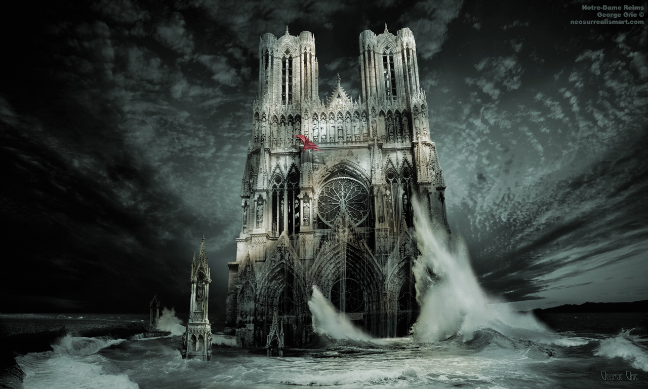 Cathedral Of Notre Dame Our Lady Reims Surreal Art Print Poster