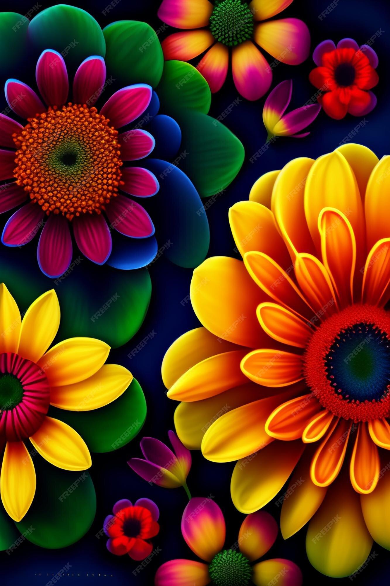 Premium Photo A colorful floral pattern with a black background
