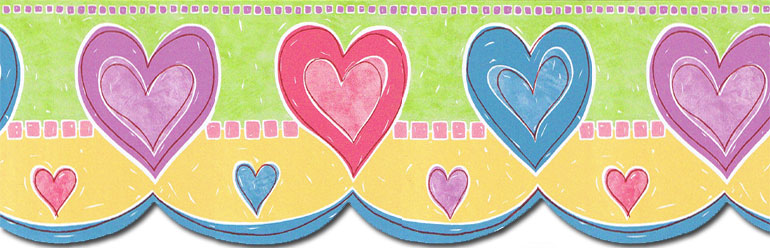 Sur Kids Girls Blue Pink Purple Hearts Wallpaper Border Tw38027db