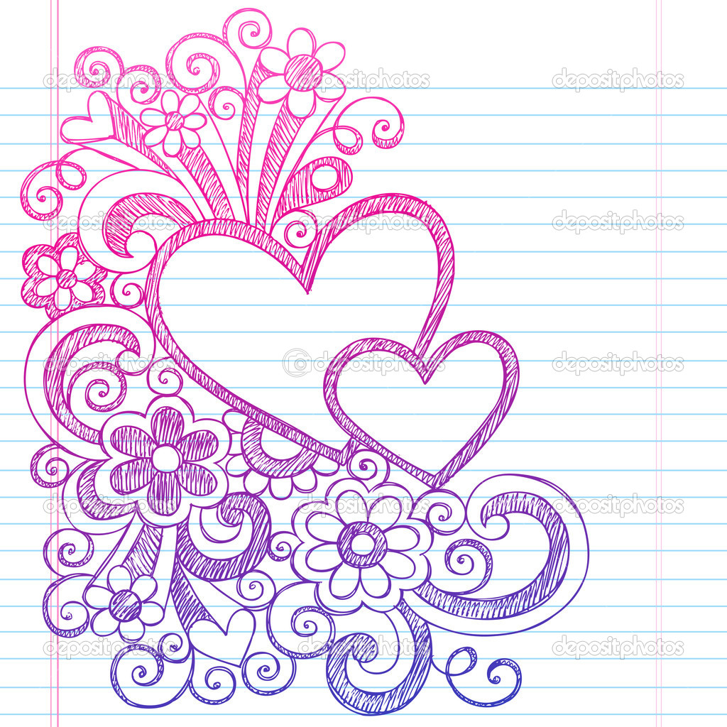 Love Hearts Frame Border Back To School Sketchy Notebook Doodles