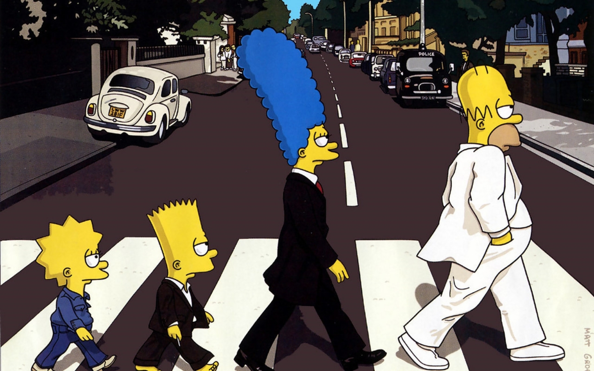 Cartoons Abbey Road Parody The Simpsons Beatles Wallpaper