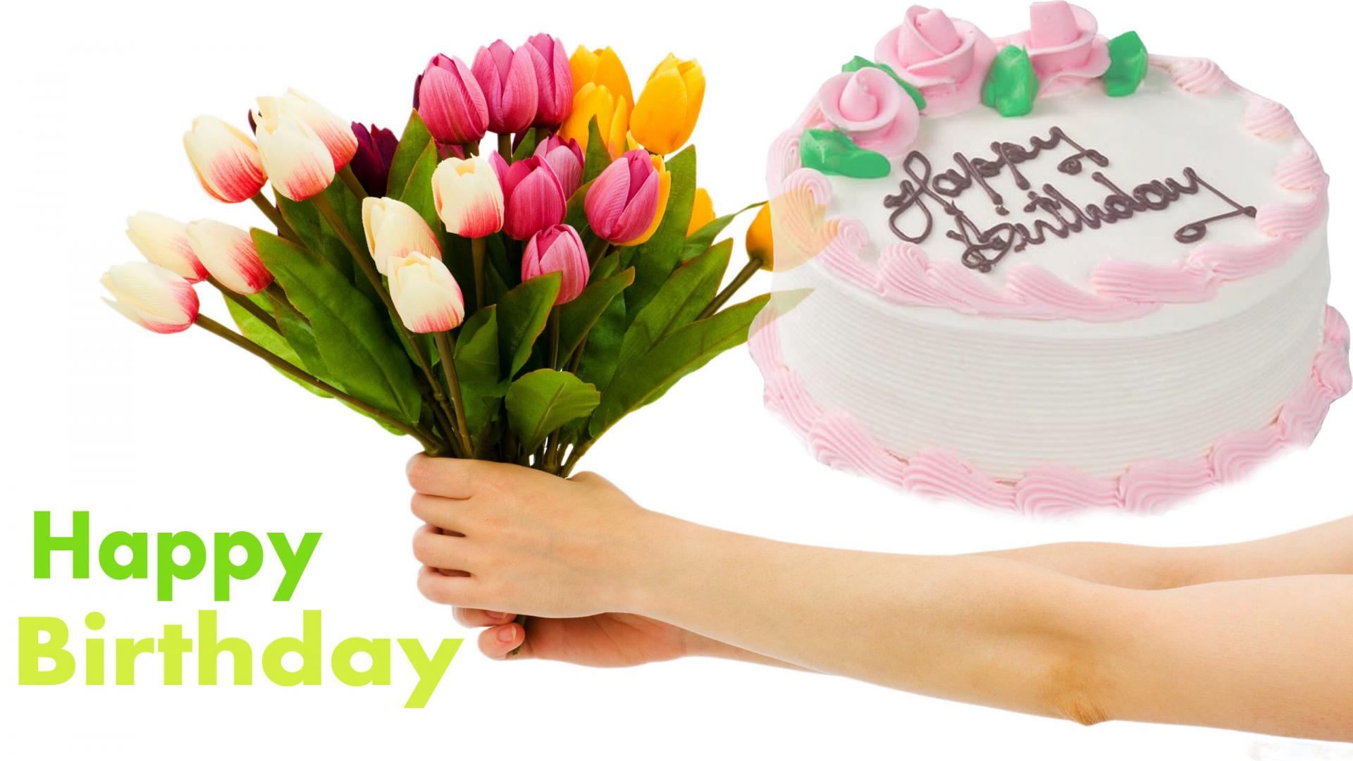 happy birthday cake and flowers wallpaper HD Wallpapers