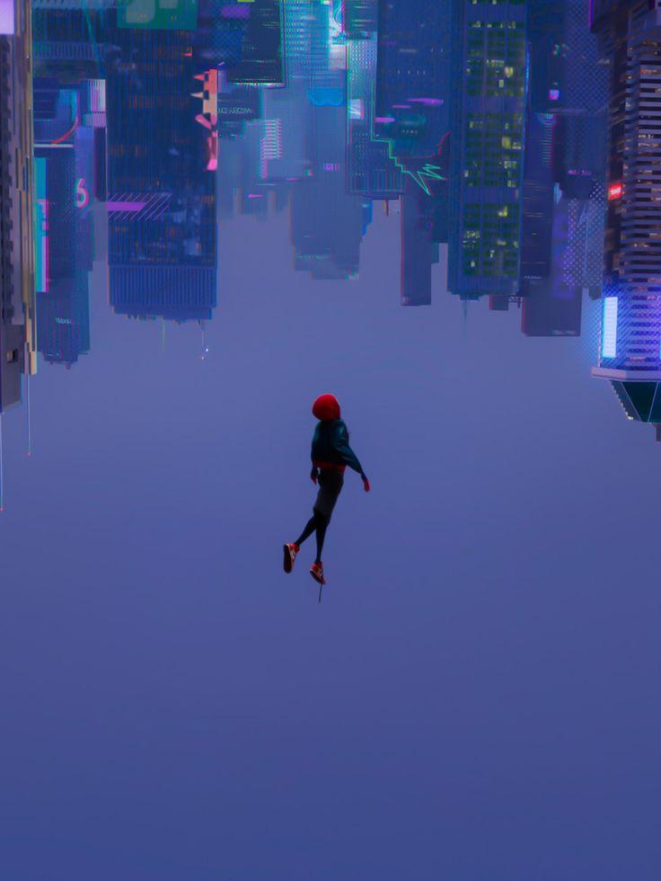 Spider Man Miles Morales Artwork Upside Down Cityscape