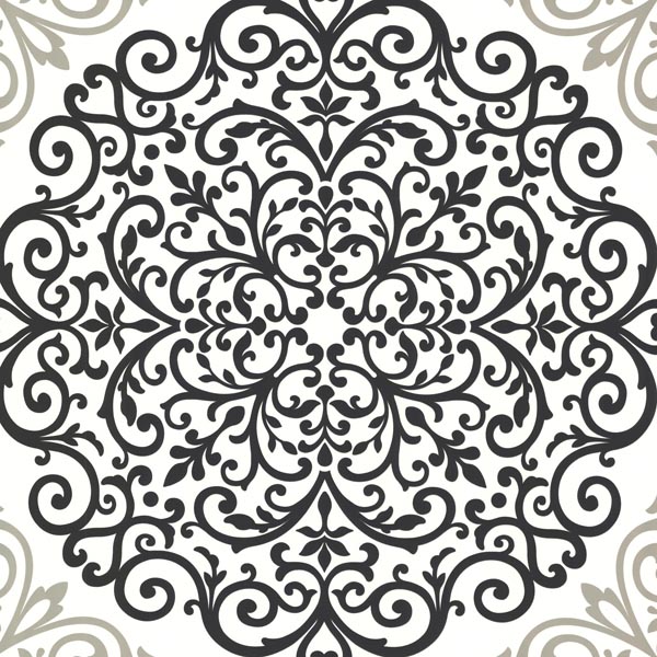 Cce130023 Black Medallion Damask Cassidy Encore Wallpaper By