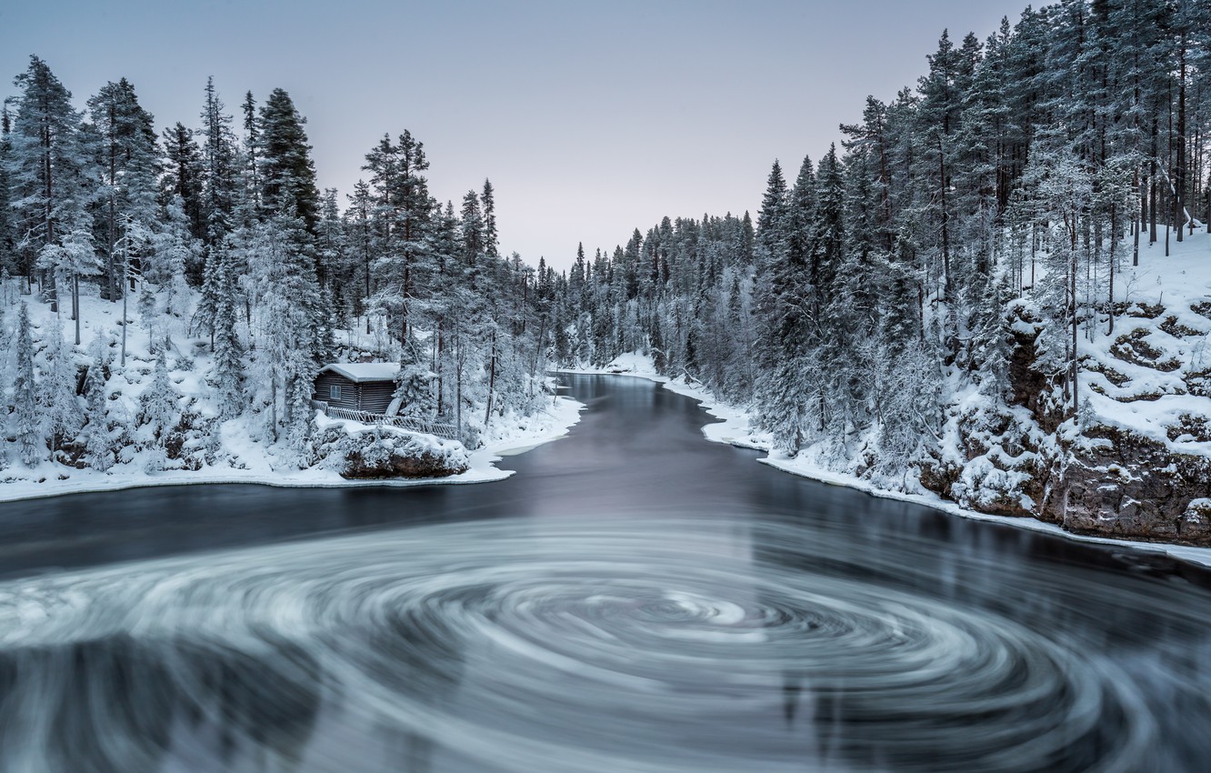Wallpaper Winter Forest Nature River Finland In Kuusamo
