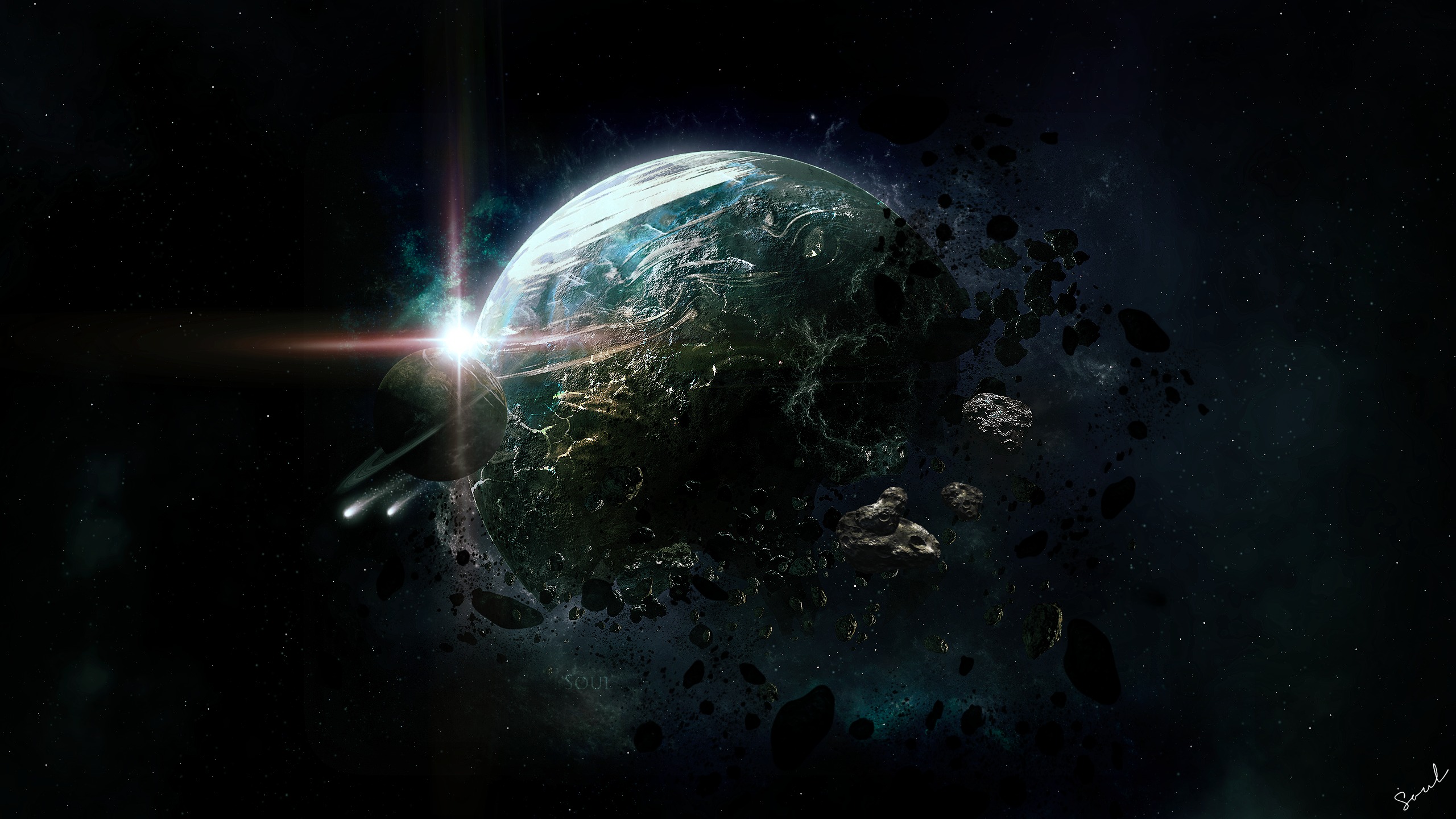 Asteroids Debris Rings Stars Apocalyptic Sci Fi Wallpaper Background