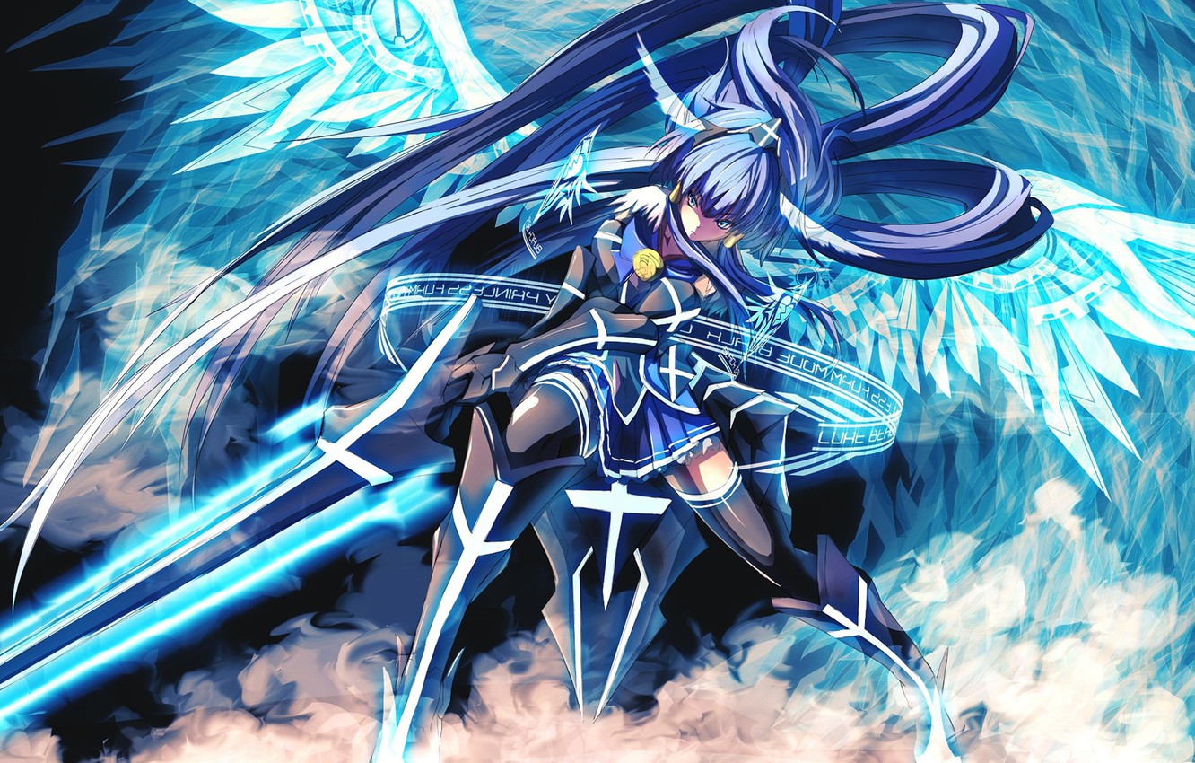 Wallpaper Girl Sword Armor Blue Anime Wings Beautiful Ken