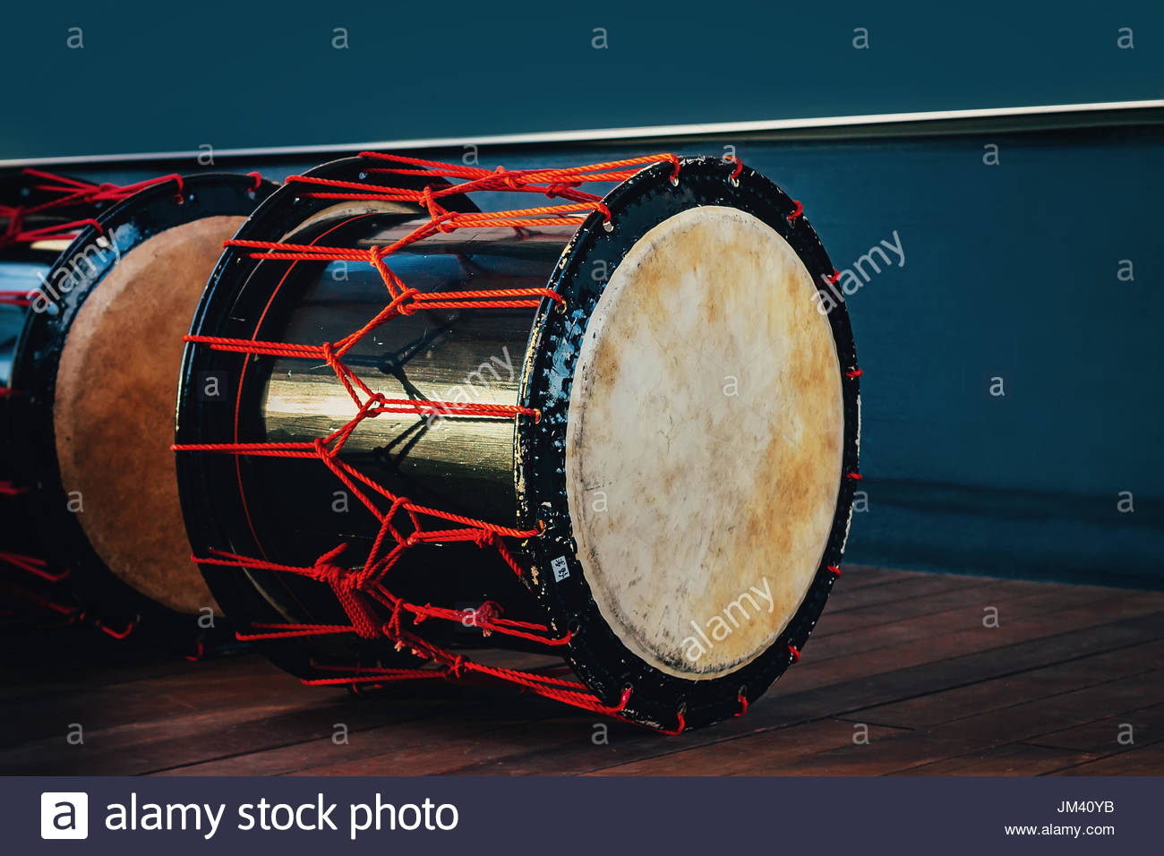 Double Headed Drum Taiko Drums O Kedo On Scene Background Musical