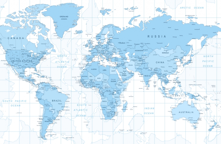 Blue Detailed World Map Wallpaper Mural