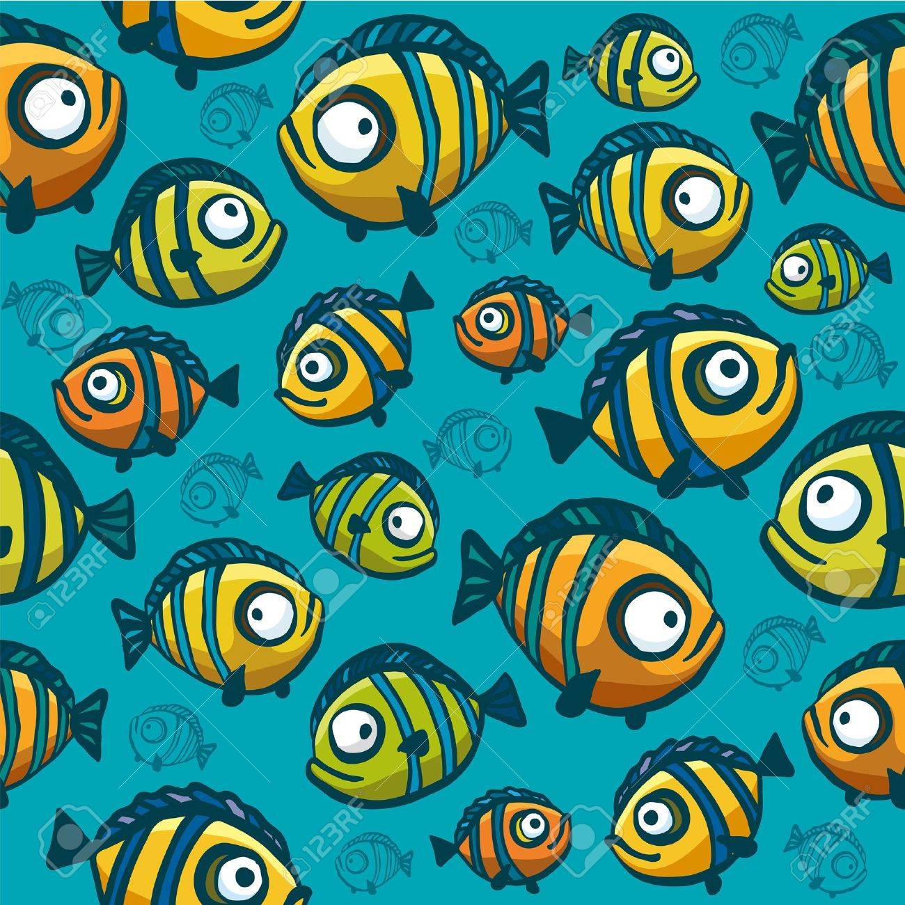 Cartoon Funny Fish Wallpaper Seamless Pattern Royalty Svg