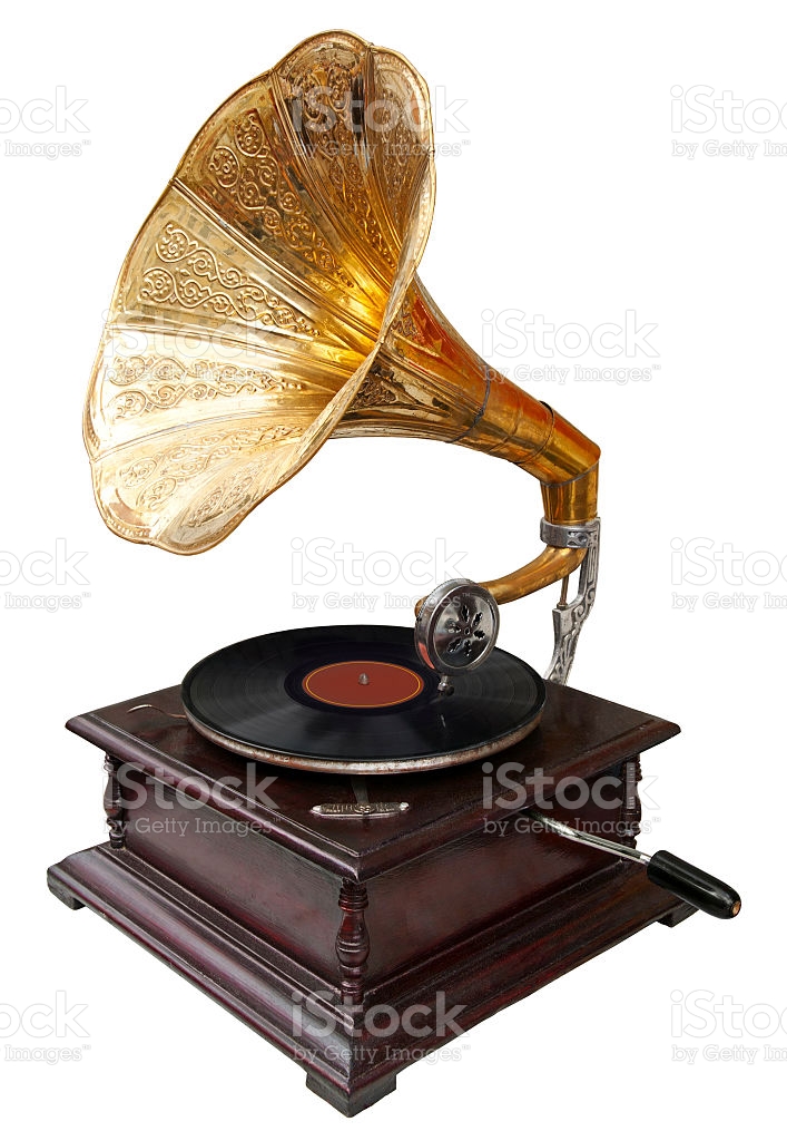 Free download Brass Gramophone With Vinyl Against White Background