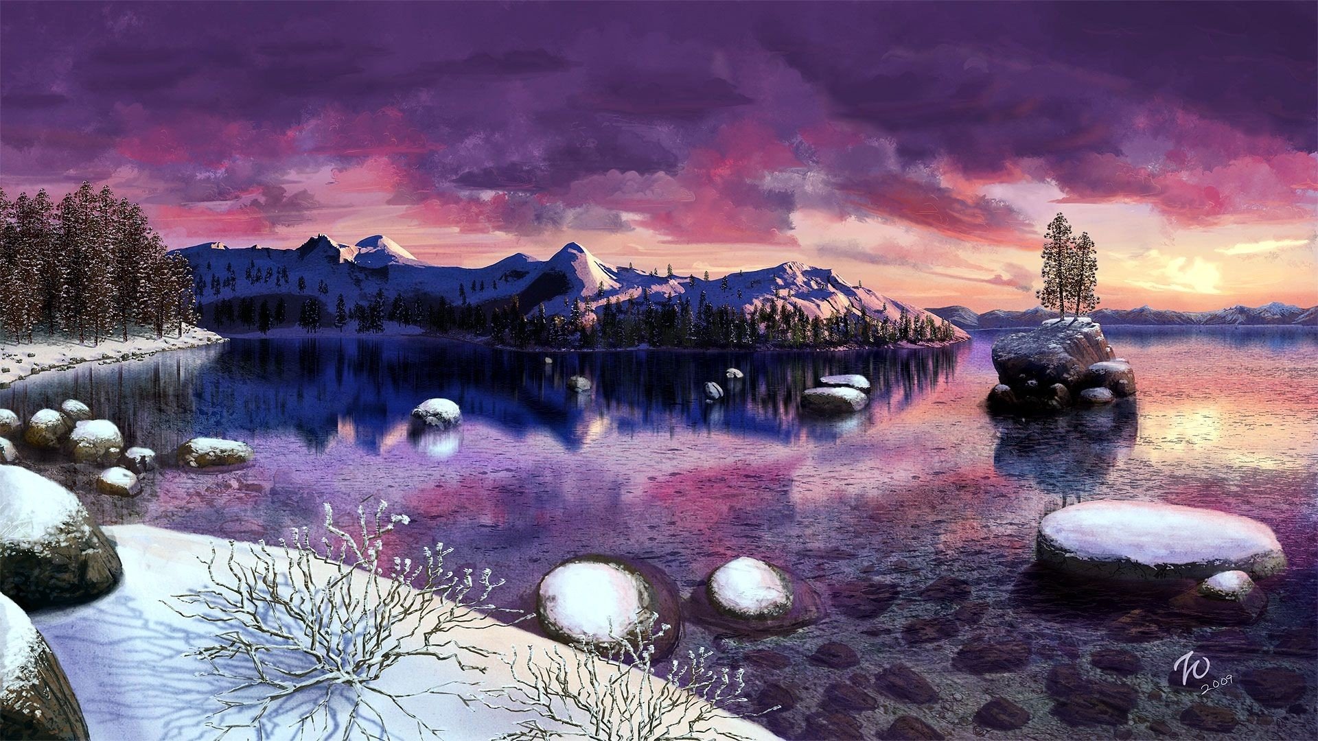 Winter Sunset Over Lake Tahoe By Zo Douglass