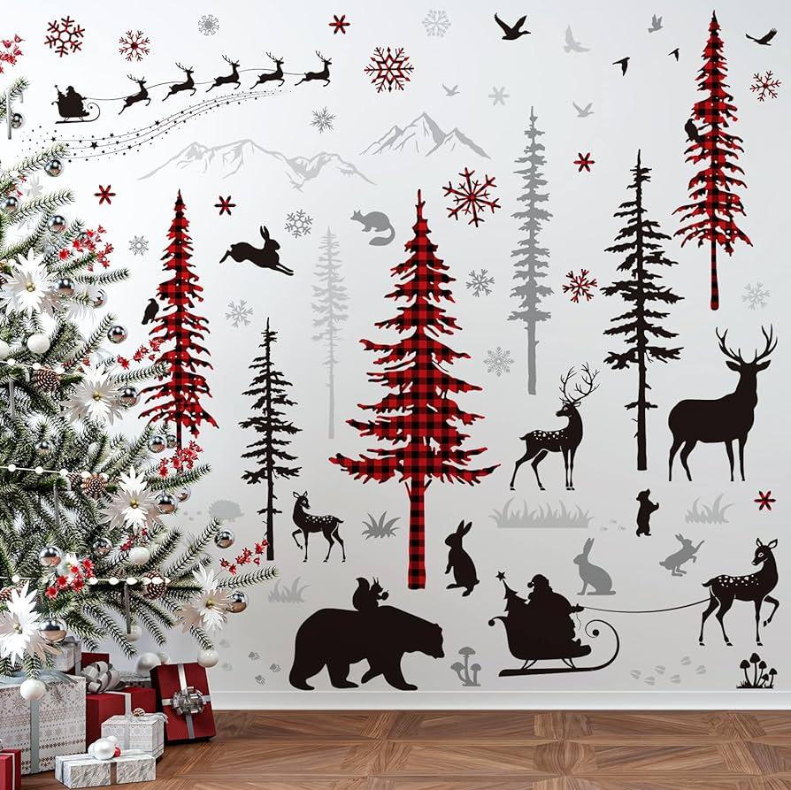 Amazon Whaline Christmas Wall Stickers Roll Red Black Plaid