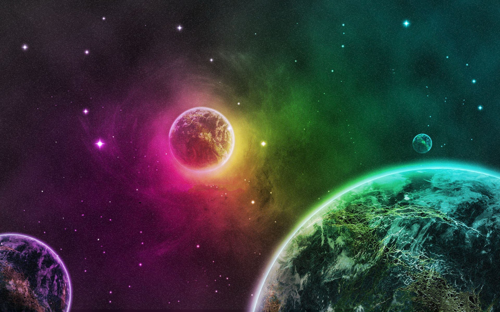 Green Outer Space Plas Purple Earth Wallpaper