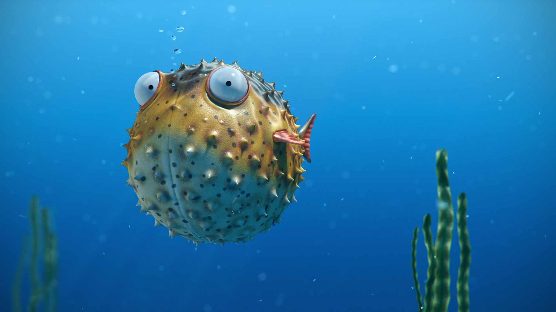 Sea Bubbles Spikes Eye Ball Fish Ocean Underwater Wallpaper Background