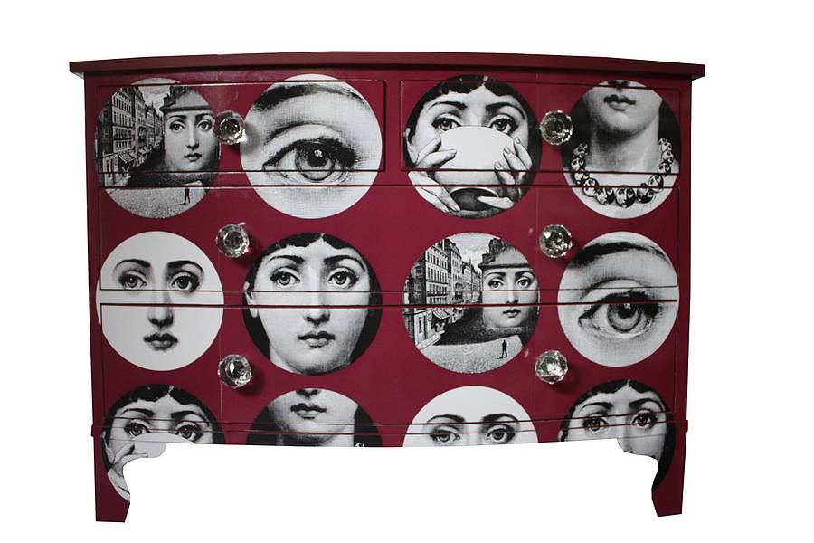 Fornasetti Faces Chest Of Drawers In Red By Bryonie Porter