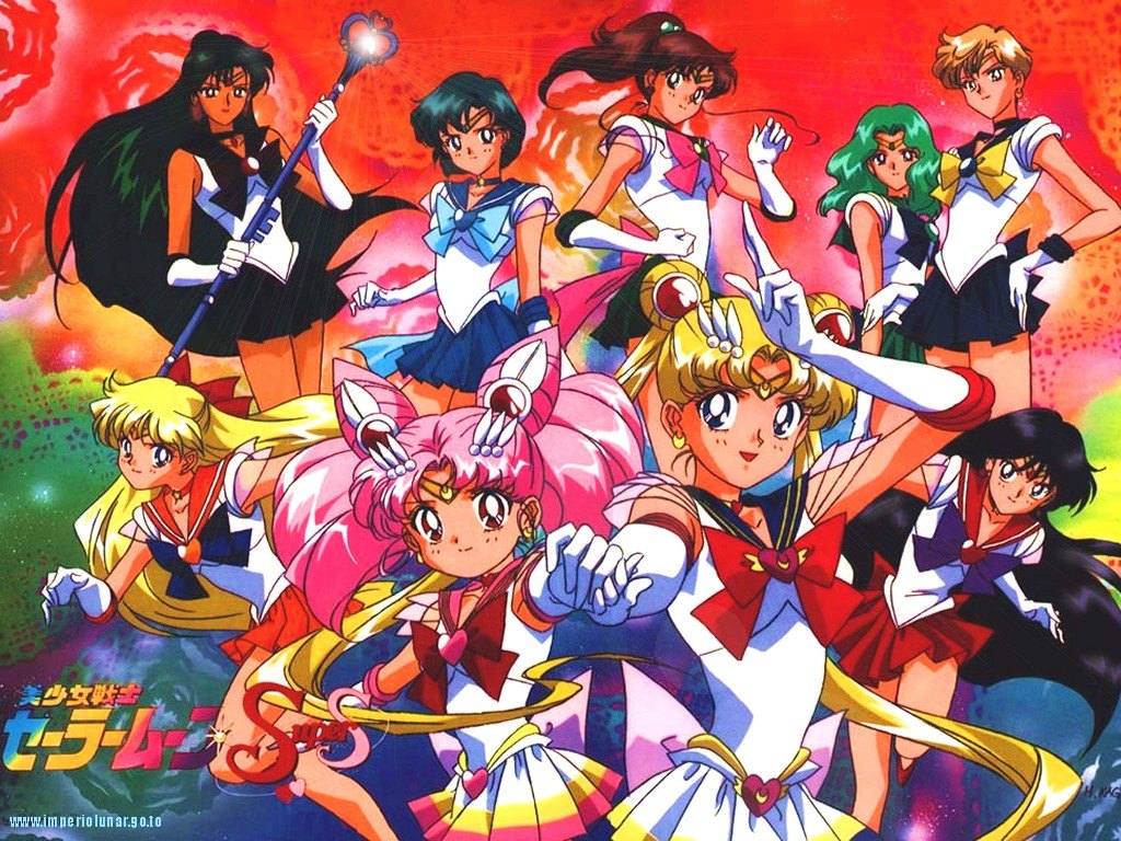 Group image of Sailor Moon and her fellow Sailor Guardians in dynamic poses