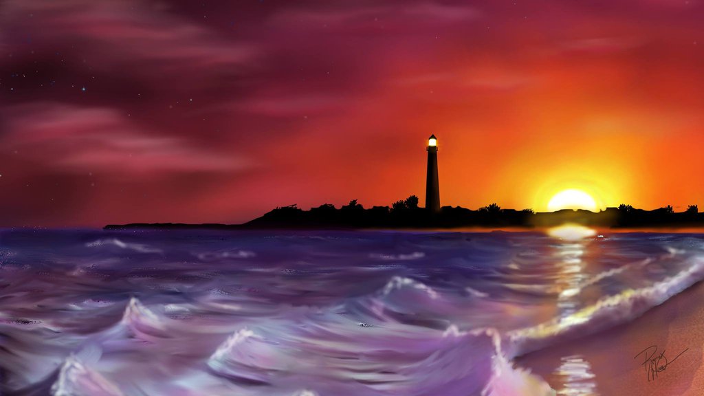 Cape May Lighthouse At Sunset Digital Painting By Randallhzr On