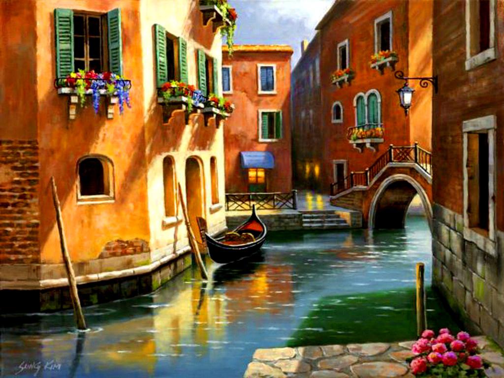 Venice Gondola Painting HD Wallpaper Background Image