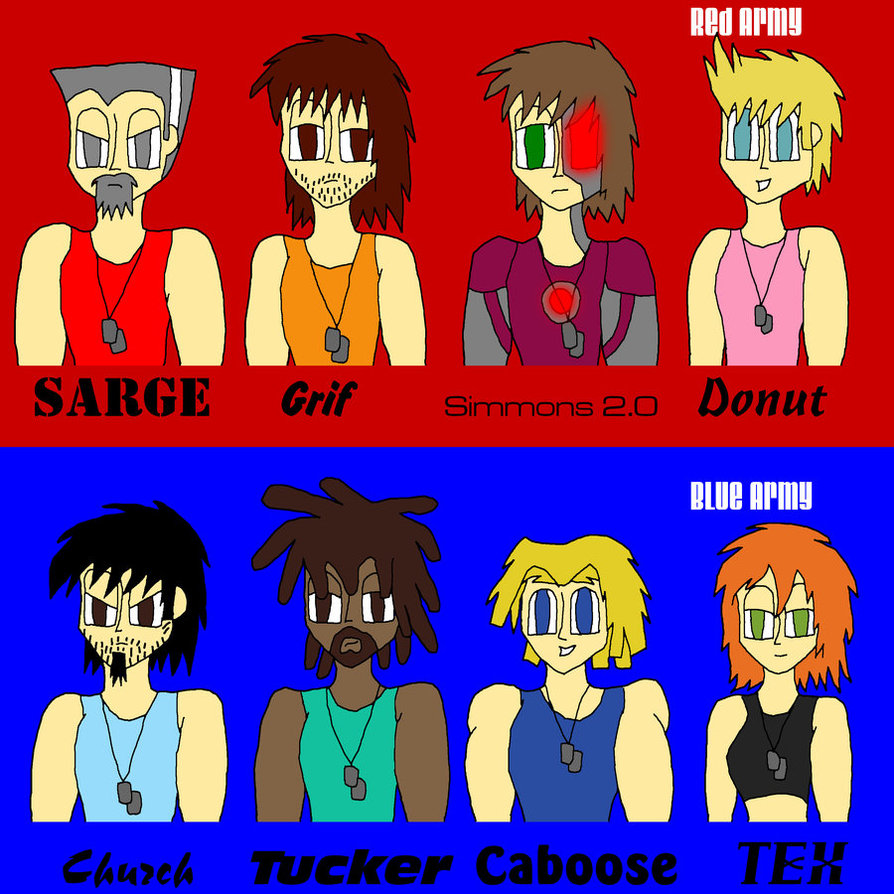 Red Vs Blue Line Up By Latenightbandicoot