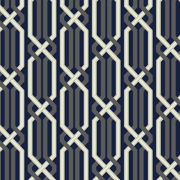 Criss Cross Wallpaper in Deepest Navy and Silver design by Carey Lind