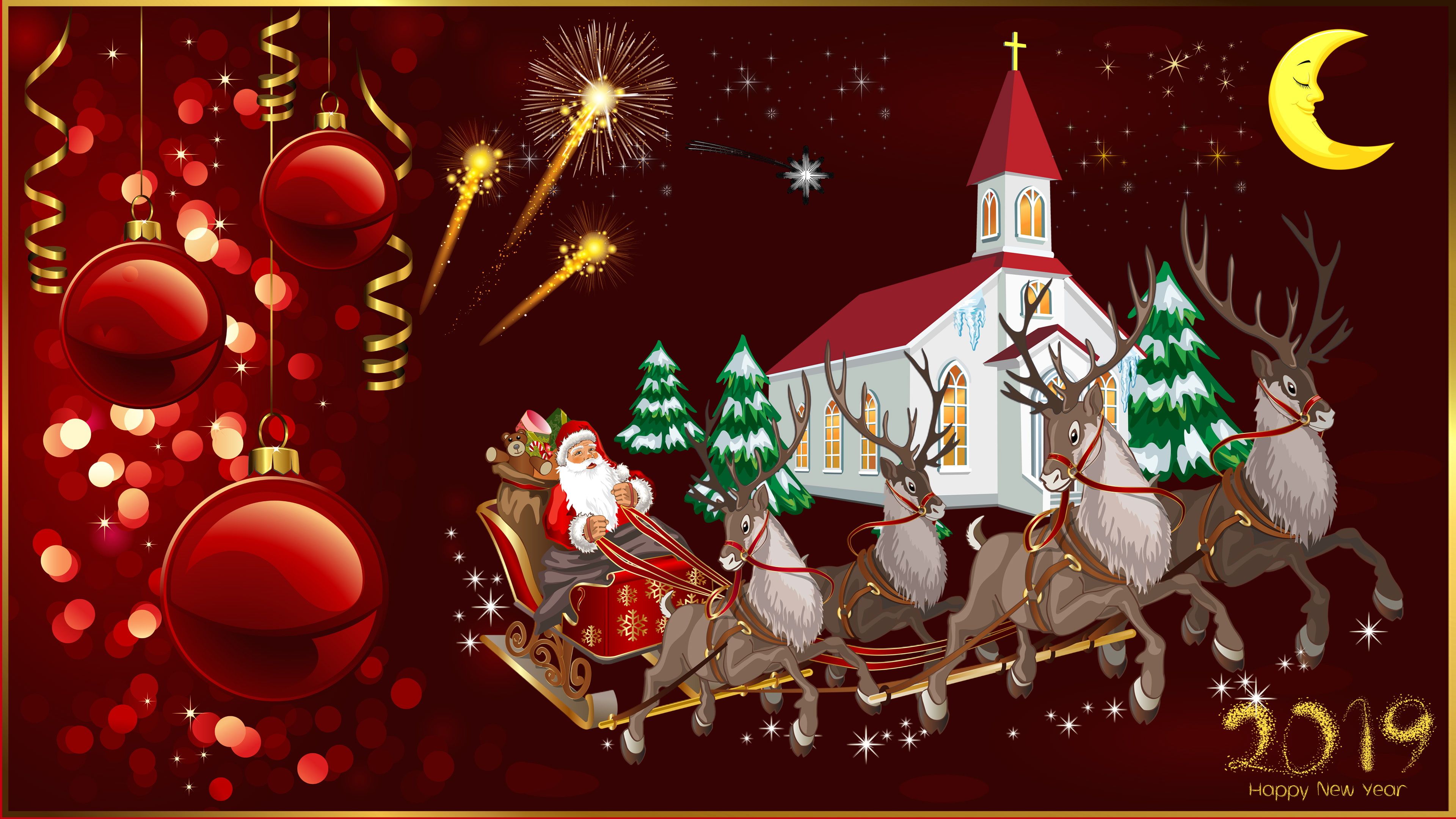 Happy New Year 2019 Merry Christmas Christmas Greeting Card Santa