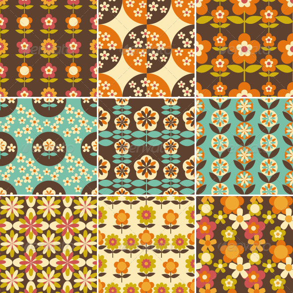 Set Of 70s Retro Seamless Pattern Design Zip File Contains Fully