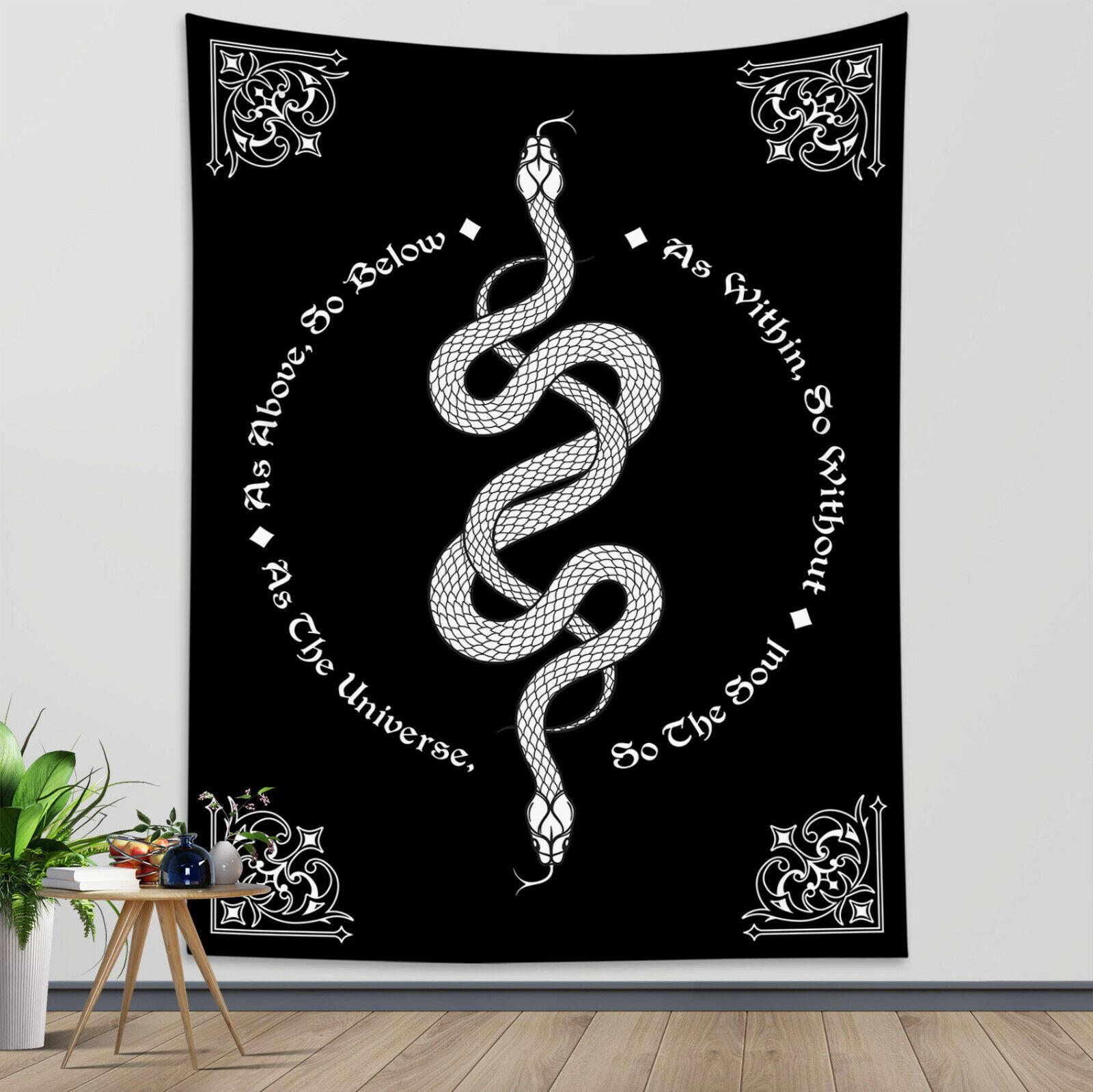 Black White Snake Tapestry Gothic Witchy Wall Hanging For Living
