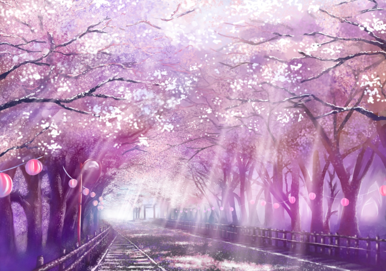 Cherry Blossoms Monorisu Original Petals Scenic Tree Wallpaper