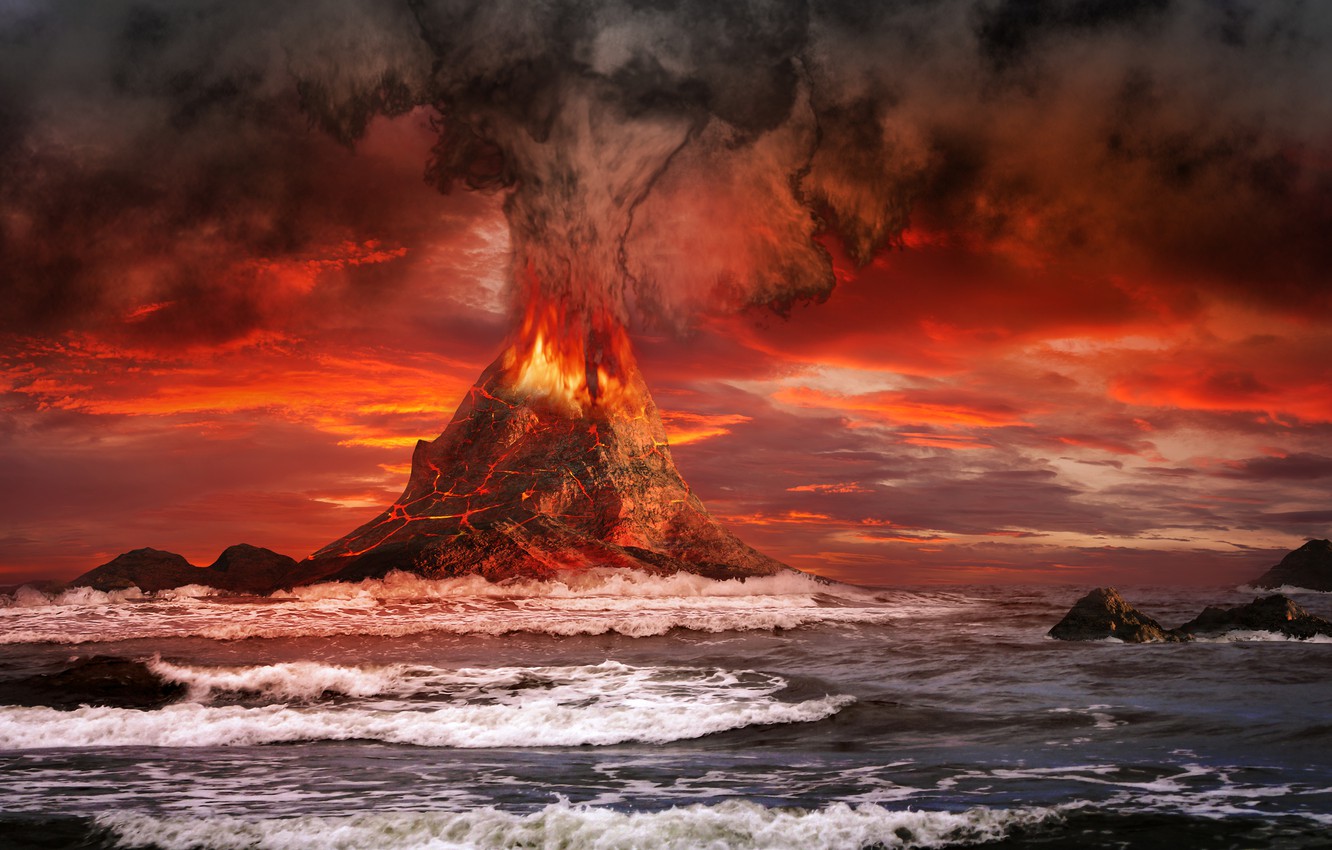 Wallpaper Red Sea Ocean Mountains Volcano Image For Desktop