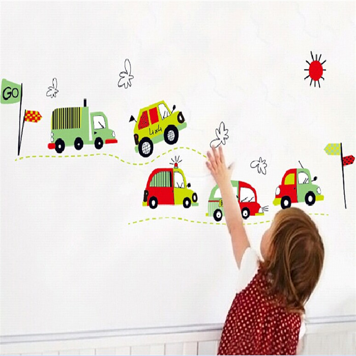 Cartoon car Children wallpaper for kids living room sofa vinyl wall