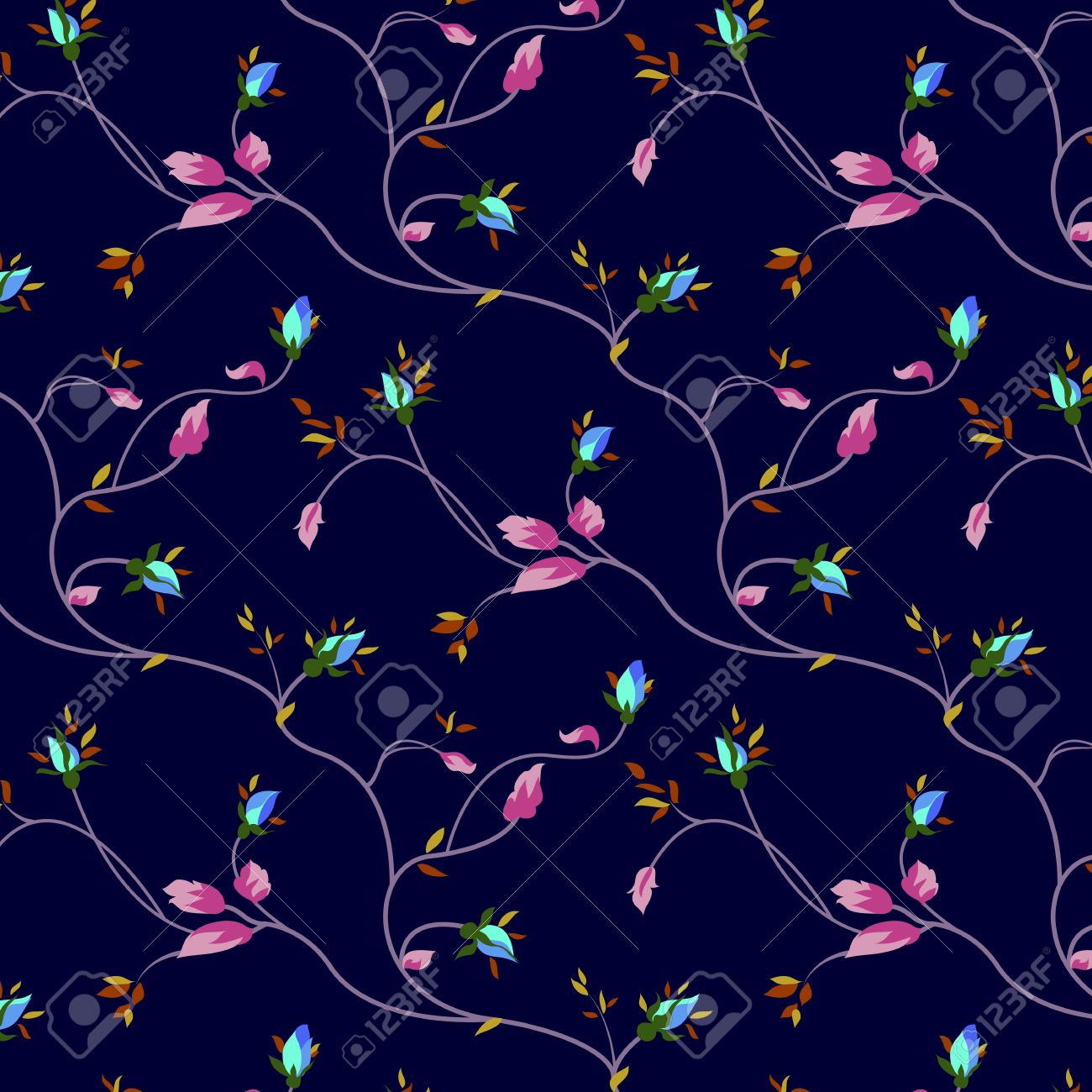 Rosebuds And Leaves On A Ultramarine Background Royalty