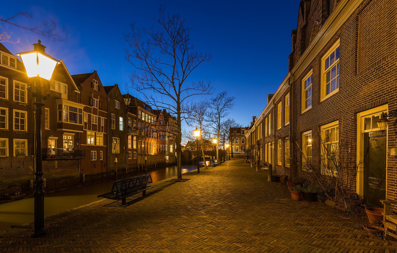 Wallpaper Street The Evening Lights Netherlands Holland