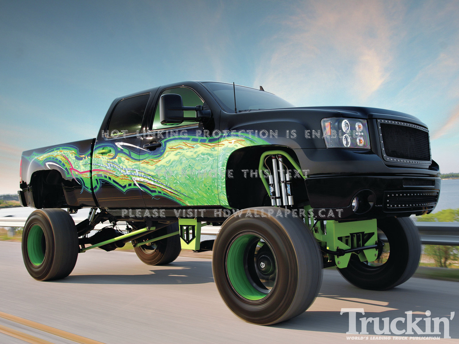 Envy Lifted Truck Black Green Flame Cars Gmc And