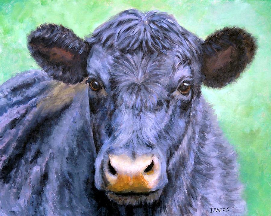 Black Angus Cow On Green Painting By Dottie Dracos Fine Art America