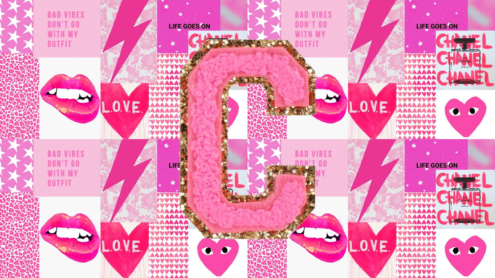 Download Letter C Pink Preppy Wallpaper