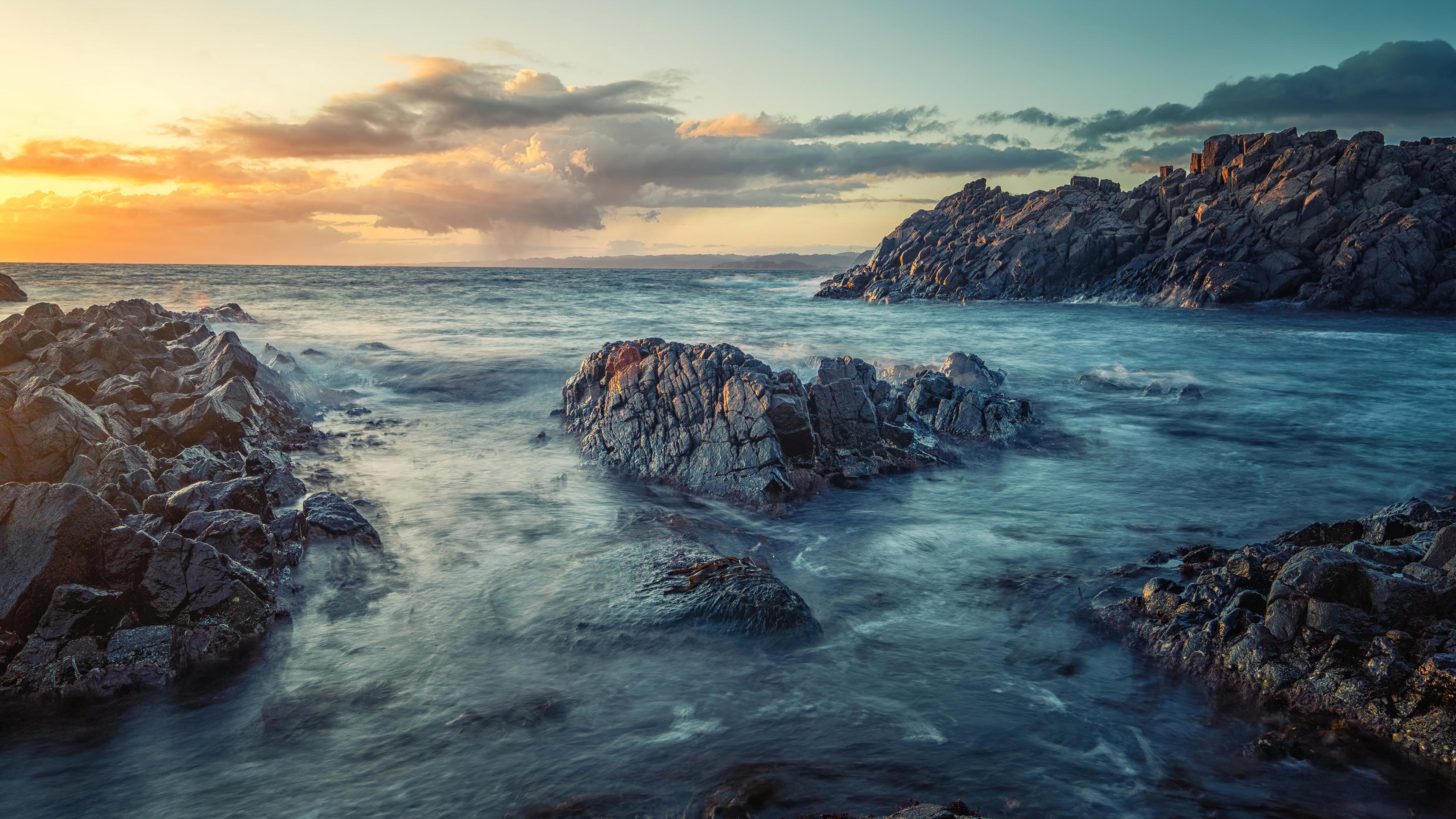 Rocky Beach Sunset Scenery Wallpaper 4k HD Pc 5690f