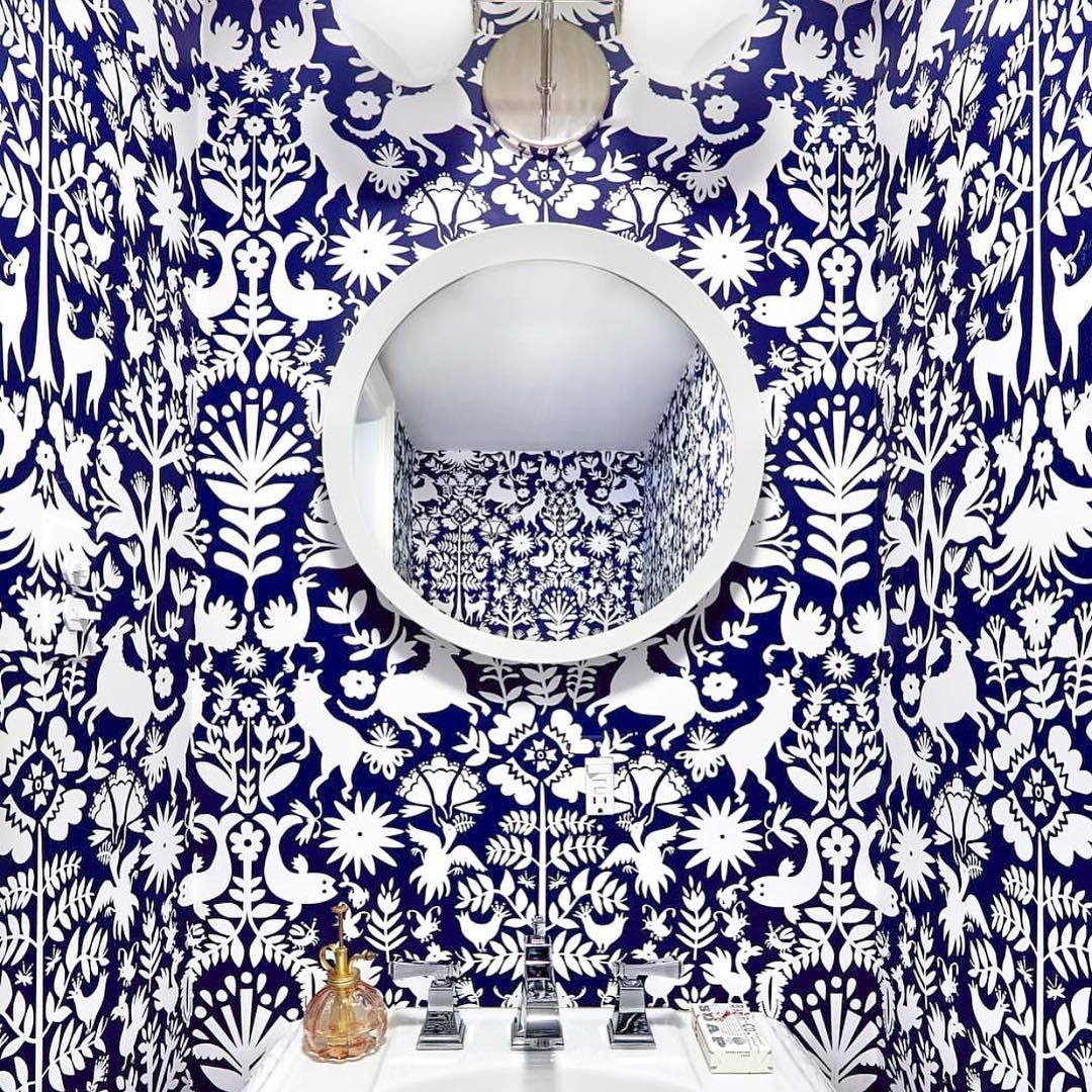Otomi Navy Roll Powder Room Wallpaper Hygge And West
