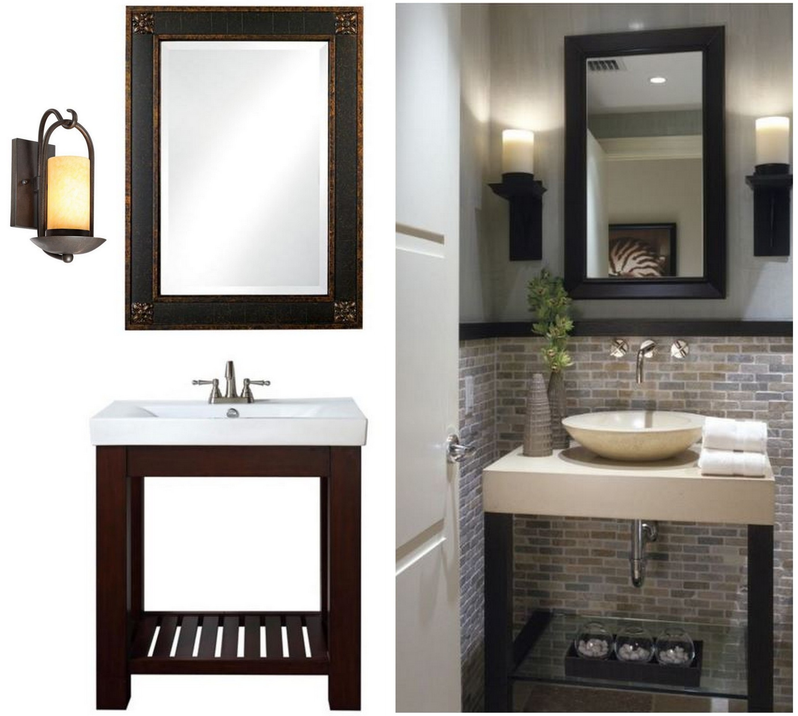 Frame Wall Mirror Contemporary Bathroom Vanity Faux Candle