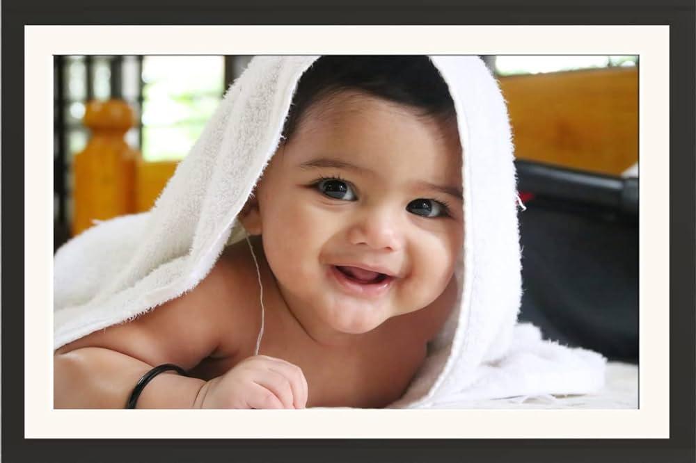 Frame Of Cute Baby Boy Smiling Wearing Towel Wall Hanging Framed