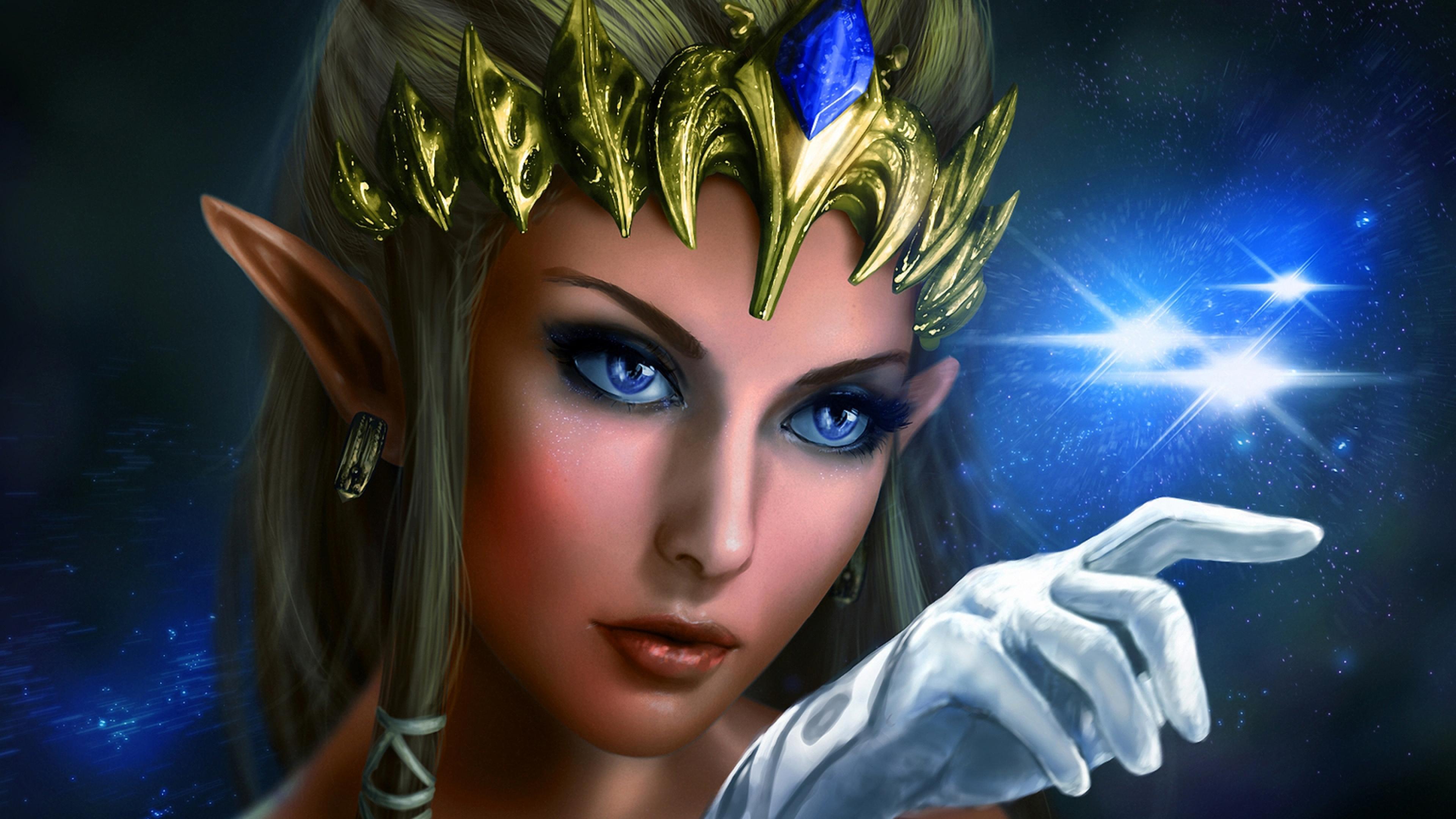 Girl Elf Crown Star Magic Fantasy Ultra HD