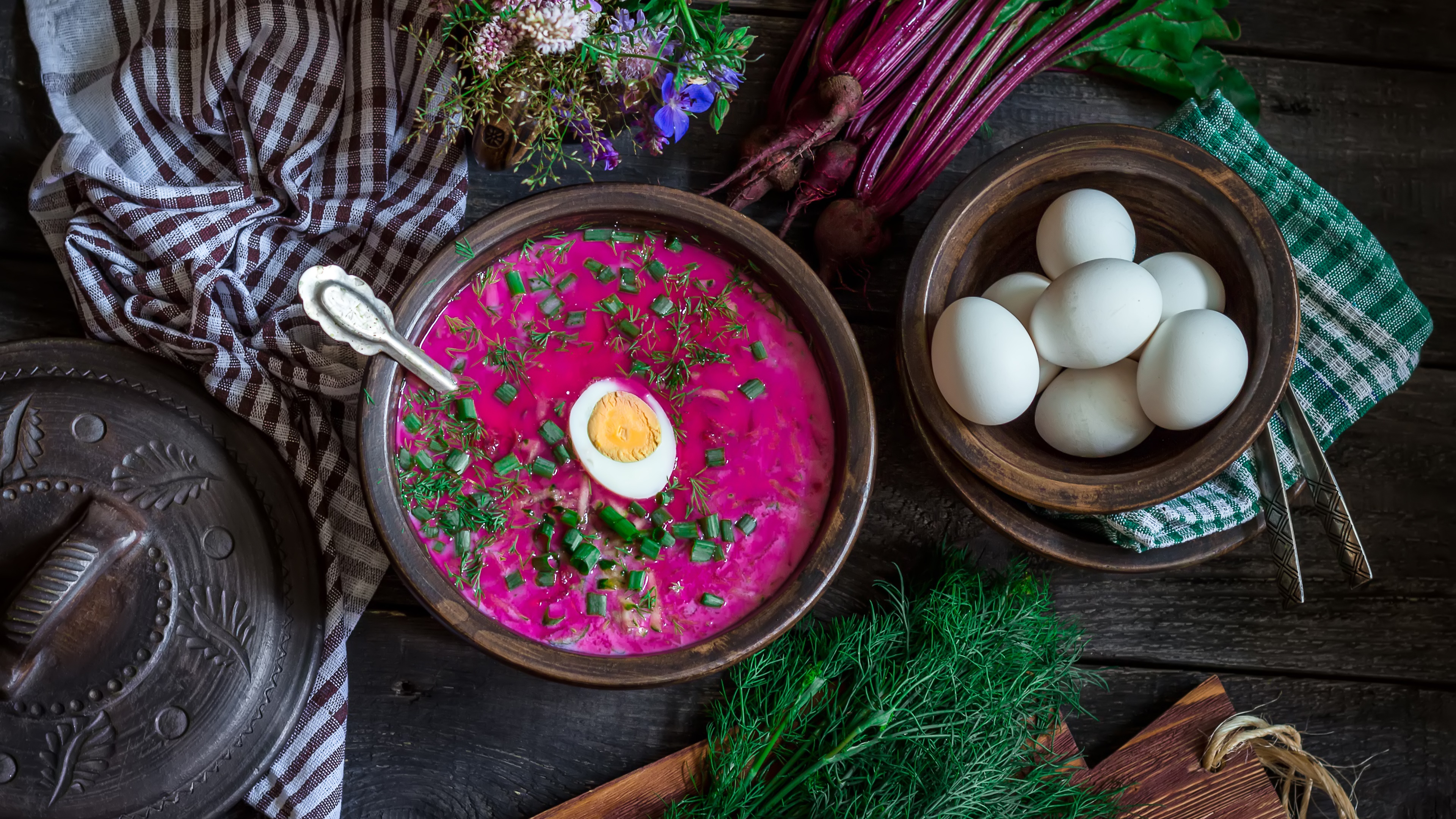 Beetroot Soup With Boiled Egg Wallpaper