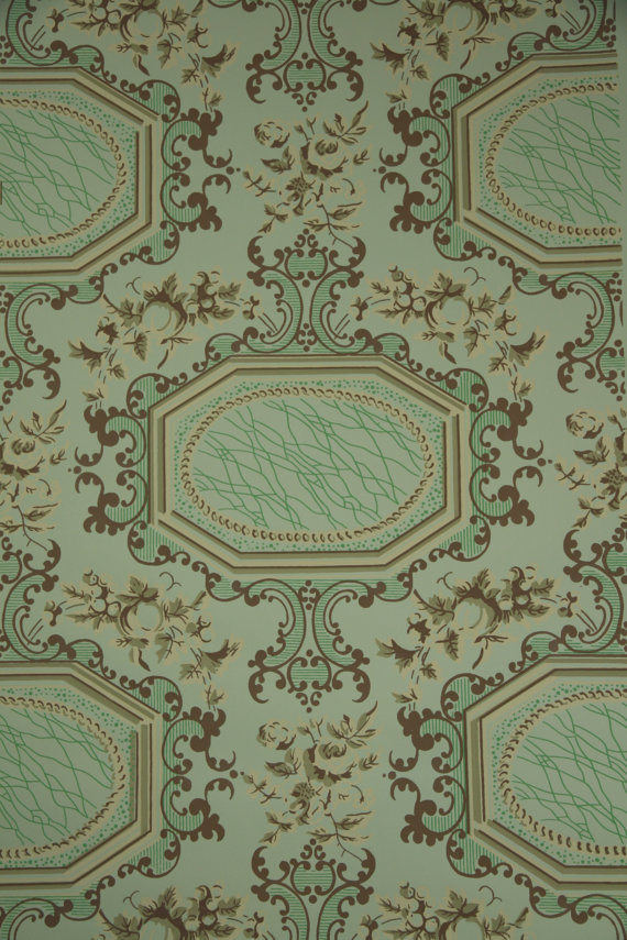 S Vintage Wallpaper Victorian Roses And Tiles Of Green