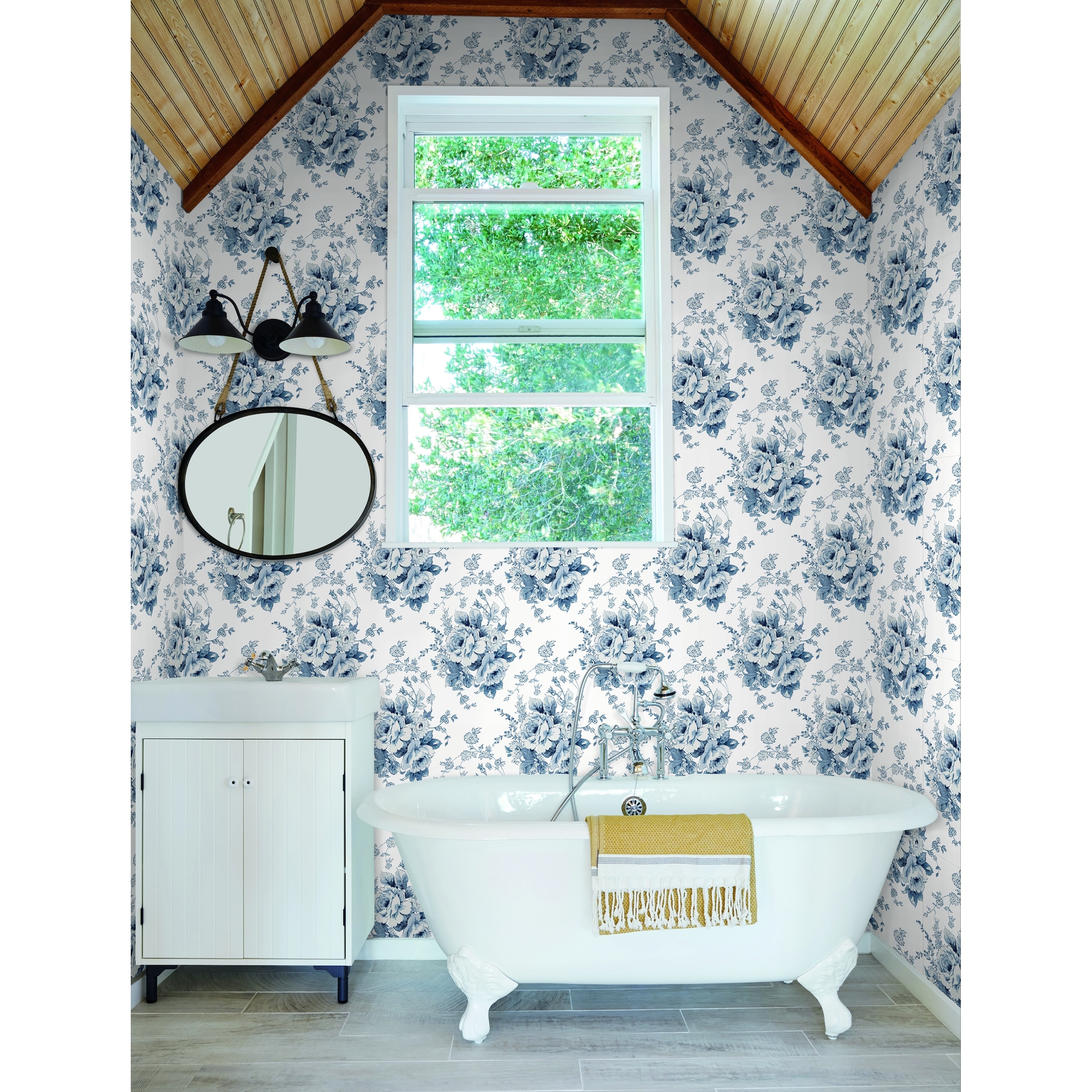 Shop Millbrae Heritage Rose Navy White Wallpaper Overstock