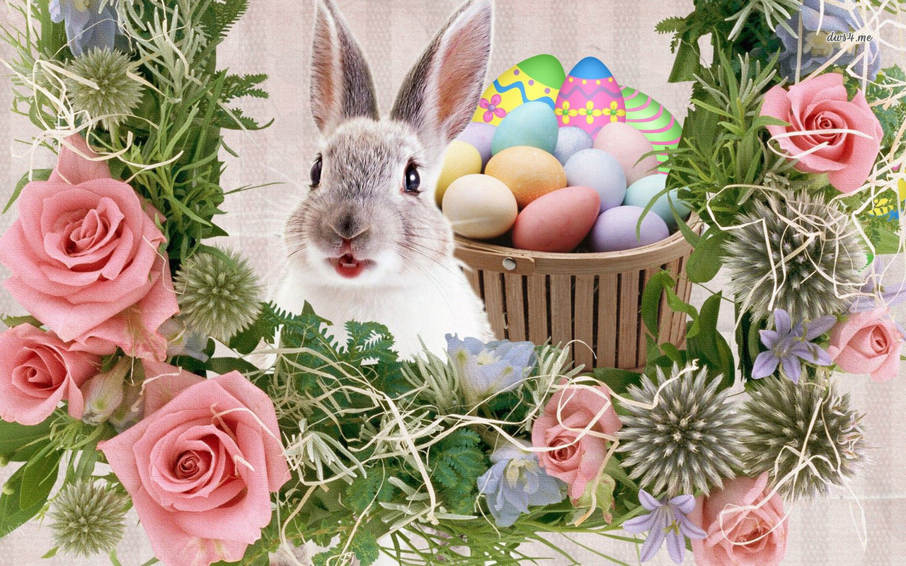 Easter Basket Wreath And Bunny Wallpaper Holiday
