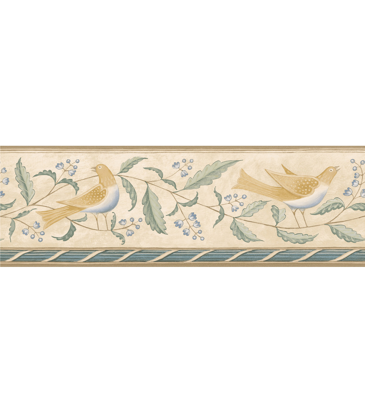 Folk Art Floral Bird Wallpaper Border Creamfolk