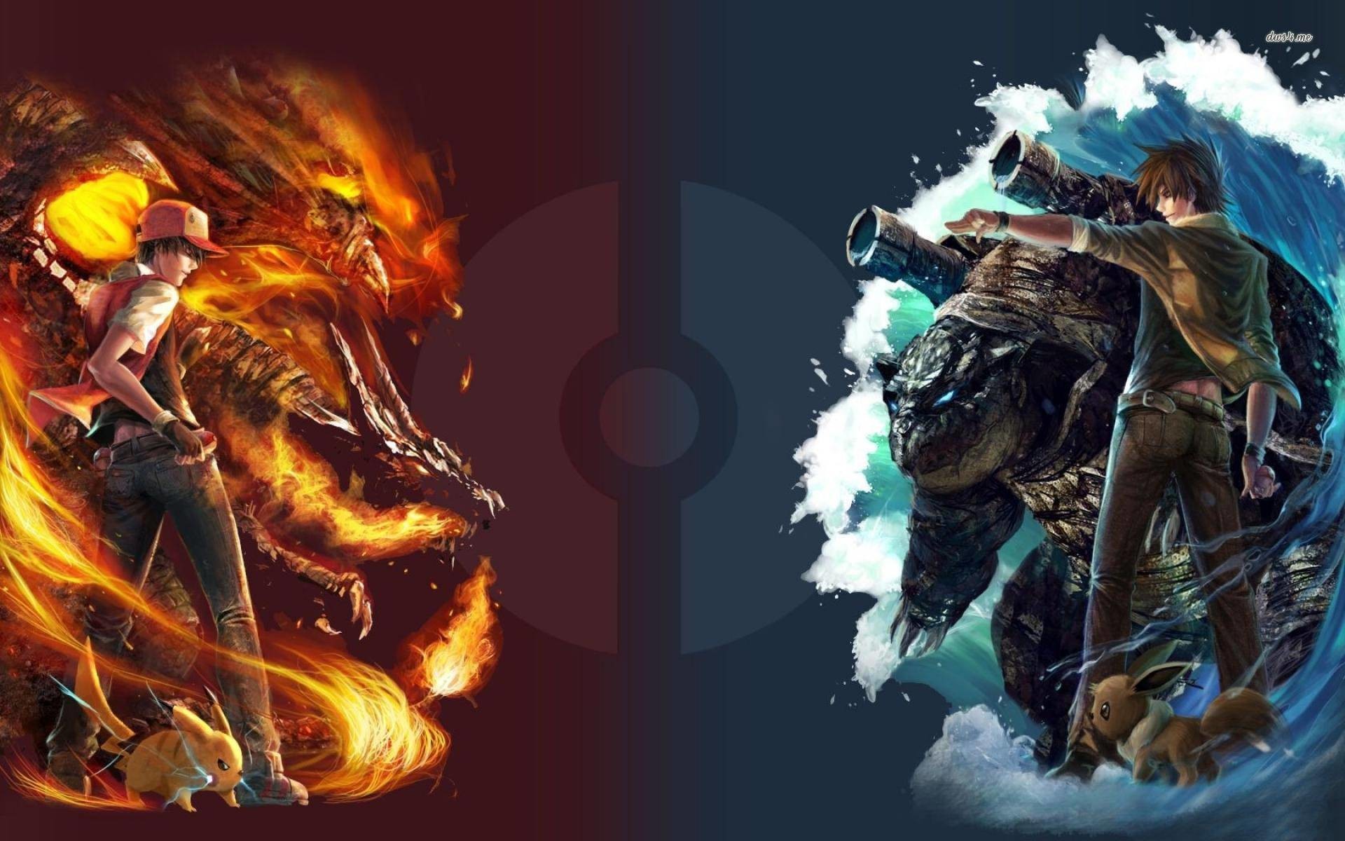 Fire and Water Pokemon Trainers with Charizard and Blastoise