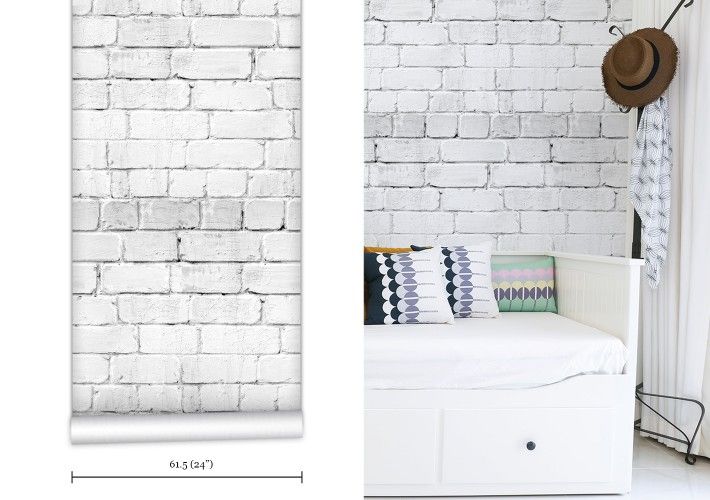 KEM015W Clubhouse Bricks Wallpaper White Bricks faux wallpaper made